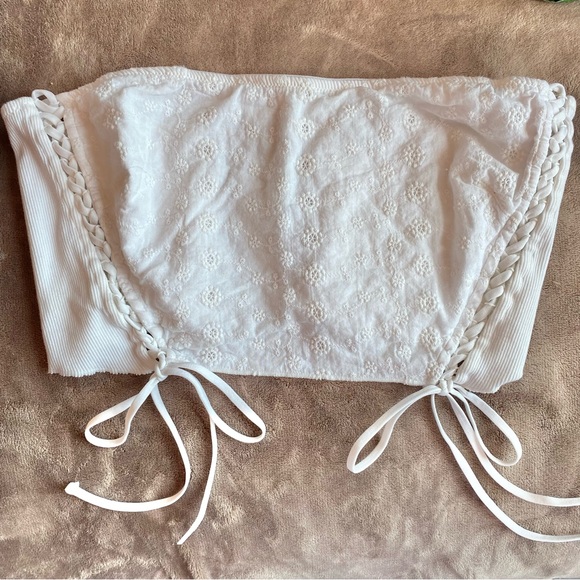 Urban Outfitters Tops - White Eyelet “Out From Under” Strapless Tube Top Crop Boho Urban Outfitter Large